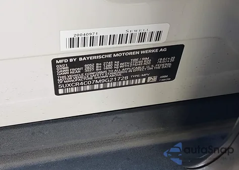 2021 BMW X5 Sdrive40I из США, поврежденный, VIN 5UXCR4C07M9G21728